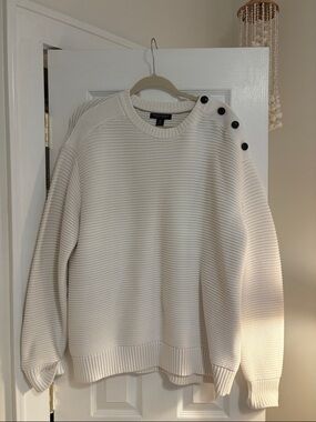 Banana Republic Chunky Cream Ribbed Crewneck Sweater with Shoulder Buttons - Men